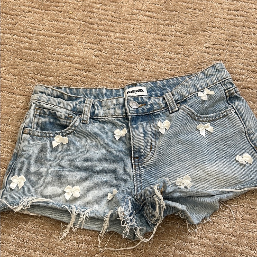 RSQ Light Blue Denim Shorts with White Bow Accents